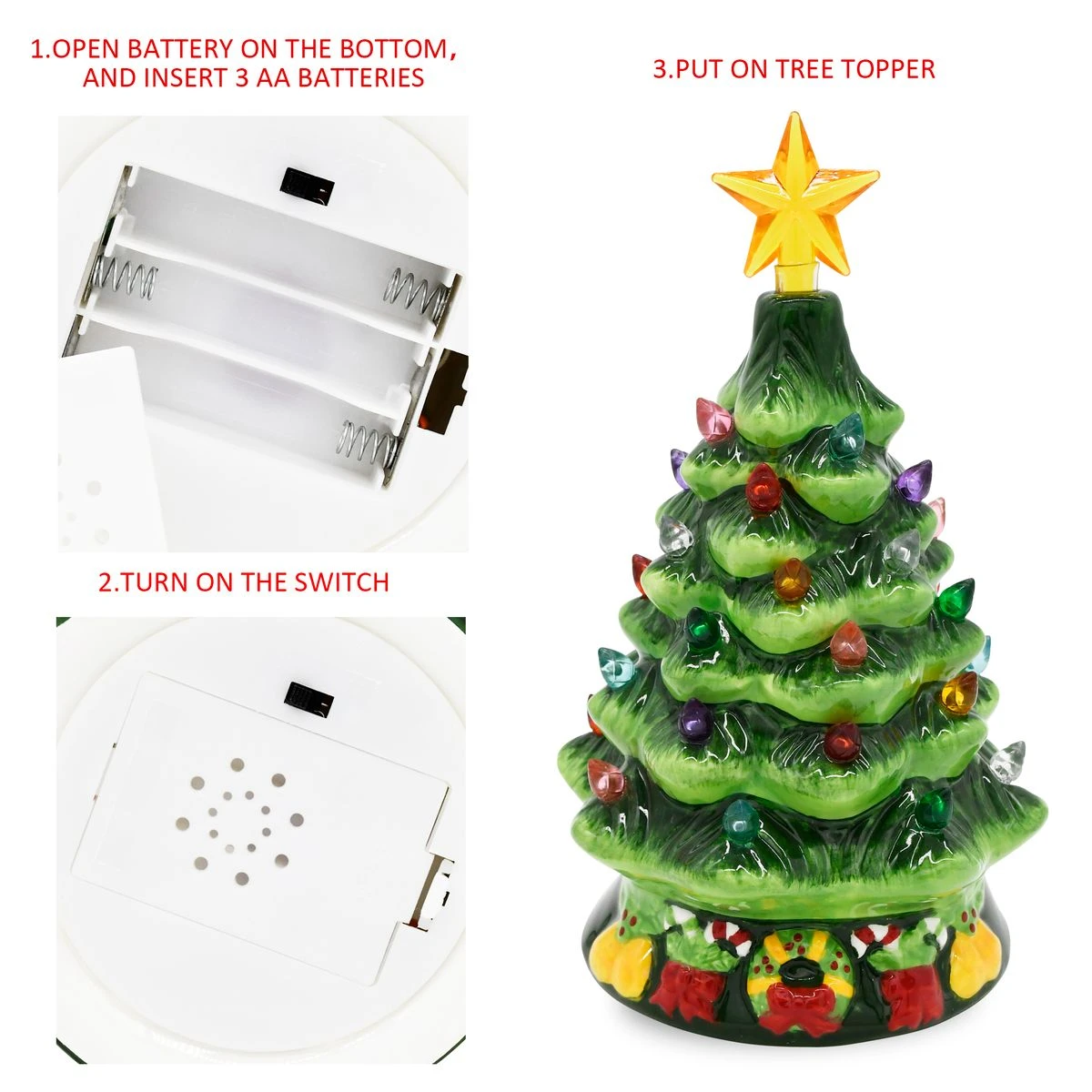 7in Ceramic Christmas Tree With Candy Cane - Image 5